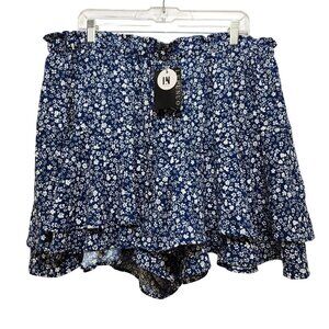Lepunuo Womens 3XL Blue Floral Print Skater Shorts Skirt With Tags